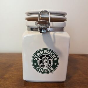 Vintage Starbucks White Canister Coffee Tea Container Jar Storage 6” d 4” Japan.